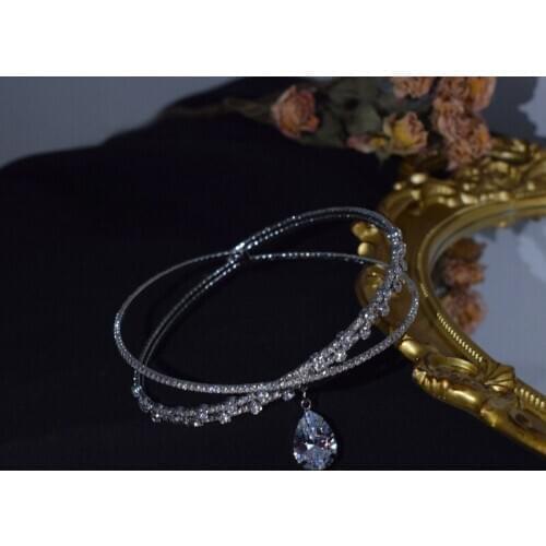 Zircon Water Drop Choker Vintage Ladies Cross Versatile Headwear Silver Rhinestone Inlay Luxuriant Jewelry Accessories Necklace