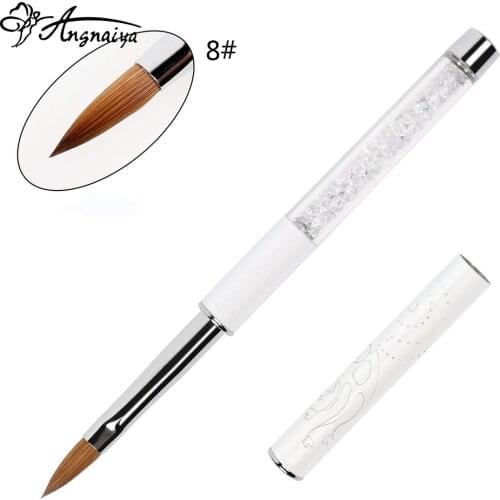 ANGNYA Nail Art Brush 8#10# Kolinsky Sable Hair white Rhinestone Handle Acrylic UV Gel Extension Builder Drawing Brush Manicure