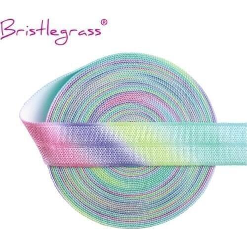 BRISTLEGRASS Wholesale 50 Yard 5/8" 15mm Pastel Rainbow Print FOE Foldover Elastic Spandex Satin Band Hair Tie Dress Sewing Trim