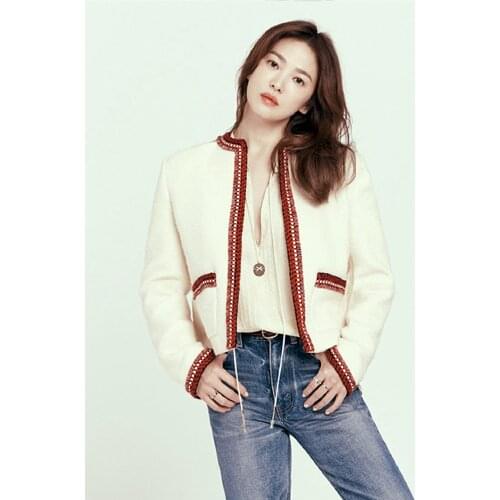 Elegance Timeless Wool Mohair Woven Braid Tweed Jacket Handmade Contrast Fringe Knit Open-Front Boxy Cropped Formal Outerwear