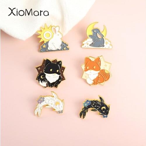 Cartoon Animal Enamel Pins Foxs Fishes Rabbits Brooches Shirt Backpack Badges Cute Gifts For Women Men Custom Jewelry