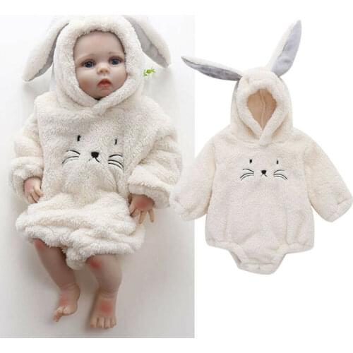 Focusnorm Cute Newborn Kid Baby Boy Girl Winter Fluffy Winter Long Sleeve Solid Fashion Winter Hooded Bodysuit Outfit Clothes
