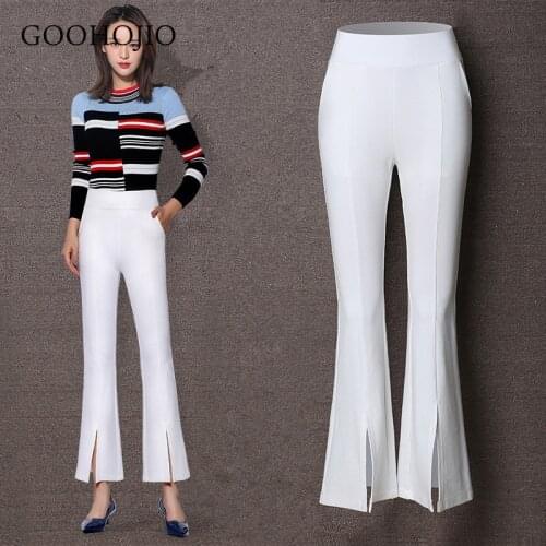 GOOHOJIO 2021 New Spring Autumn Flare Pants Women High Waist Cropped Trousers for Ladies Split Fork Casual Women All-match Pants