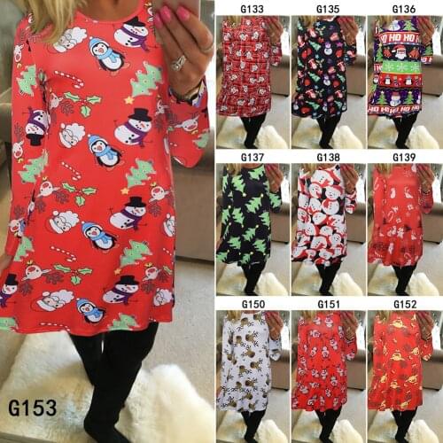 The Hot Sale Womens Christmas Series Explosion Dress Santa Penguins Snowman Printing Christmas Cosplay Dress