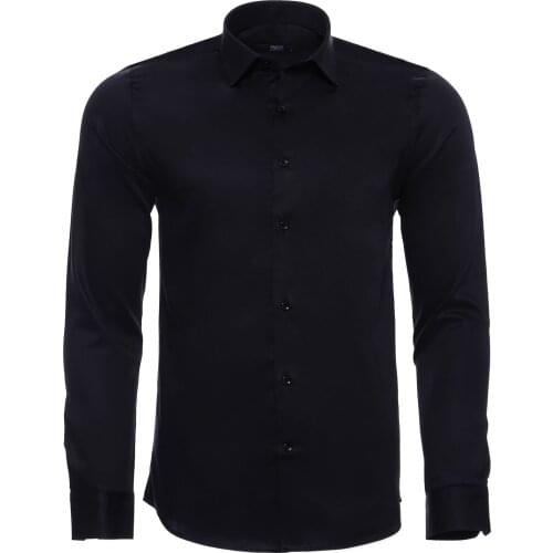 Cotton Satin Slim Fit Black Shirt