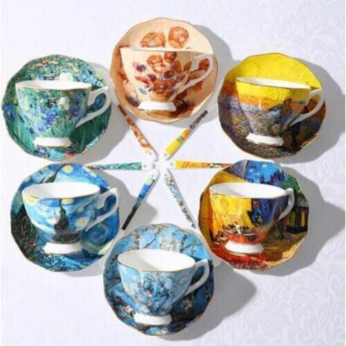 Art Painting Coffee Mugs The Starry Night, Sunflowers, The Lawn Mower, Irises Saint-Remy Coffee Tea Cups WJ11