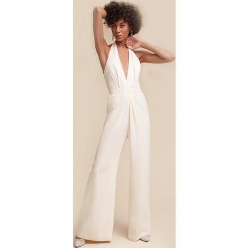 Combinaison femme Women backless sexy v neck halter loose party jumpsuits White/black/blue/purple summer jumpsuit