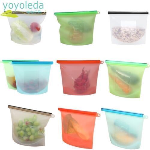 Kitchen Silicone Food Bag Fresh Sealed Bags Reusable Preservation Bags Airtight Seal Storage Container Refrigerator Bag 1000ml