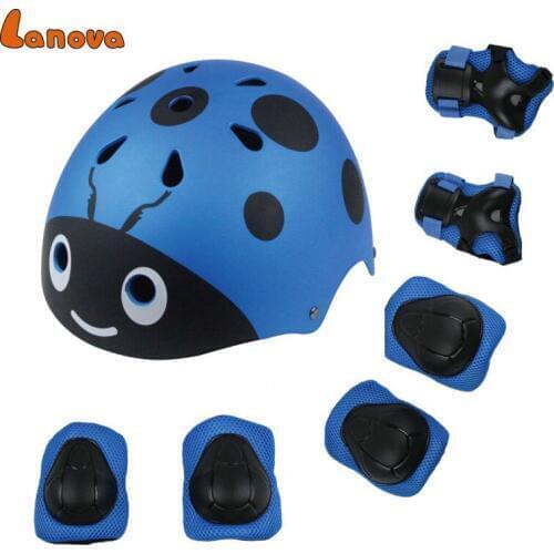 LANOVA Kids 7Pcs/set Cycling Skateboard Lovely Helmet Elbow Pads Knee Pads Wrist Sport Children Bike Bicycle Roller Protect gear