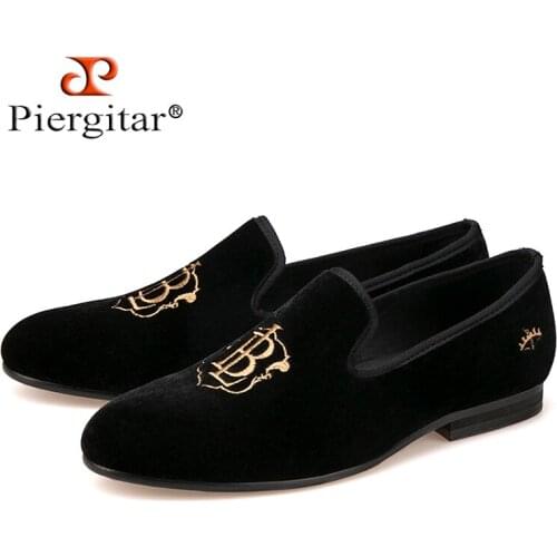 New style fashion men loafers gold embroidery handmade men velvet shoes party and wedding mens flat size US 4-17 freeshipping