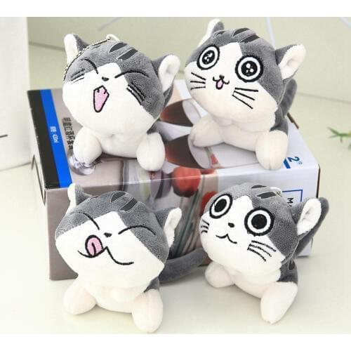 Cute Grey 10cm Cheese Cat Plush Stuffed Toys , Bouquet Gift Soft Plush Cat Doll , Cat Key Chain Plush Toy Flower Cat Doll Gift