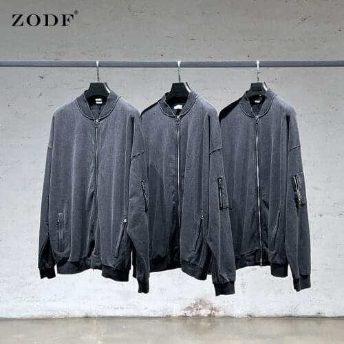 ZODF Fashion Brand New Men Autumn Washed Flight Jacket Double-Headed Zipper Oversized Vintage High Street Jackets Coats HY0157