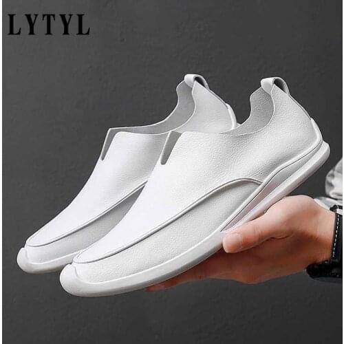 Genuine Leather Men Casual Shoes 2021 Breathable Mens Loafers Fashion Slip-On Soft White Driving Shoes Zapatillas Hombre D20-56