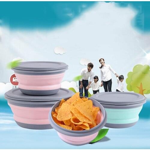 3 pcs/set Foldable Silicone Tableware Set Portable Food Container Salad Dish Camping Travel Outdoor Food Bowl for Camping