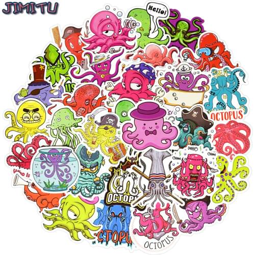 50 PCS Octopus Stickers Waterproof Cartoon Ocean Animals Sticker DIY Laptop Fridge Skateboard Guitar Car Decals Funny Kids Gifts