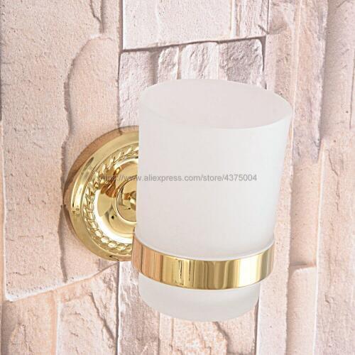 Wall Mounted Cup & Holders Gold Color Brass Cups Toothbrush Holder Bath Hardware Sets Single Cup Holder Nba593