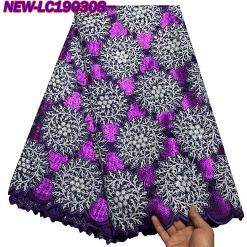 New style nigerian french tulle lace fabrics 2018 african Royal blue embroidered sequins net lace fabric For Party Dress HE001