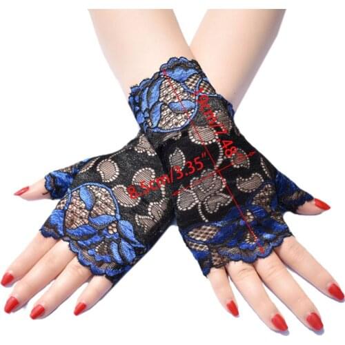 Women Summer Thin Sunscreen Fingerless Gloves Hollow Jacquard Floral Lace Contrast Color Dance Party Driving Mittens