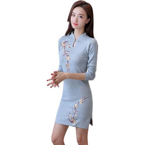 Modern Chinese Style Improvement Cheongsam Dresses Long Bridesmaid Dresses Elegant Young Girls Long Sleeves Daily