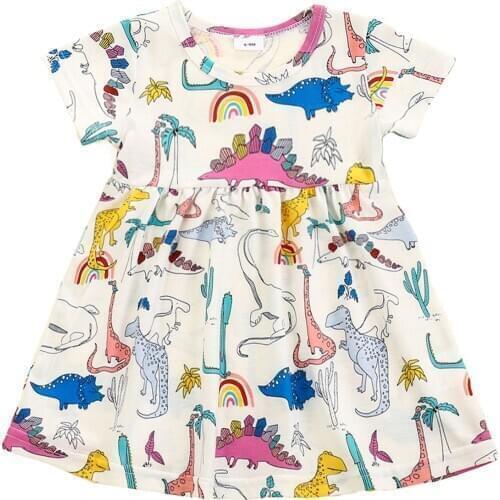 Girl Dress 2021 New Baby Dresses Cartoon Dinosaur Print Birthday Dress Female Baby Summer Clothes Kids Girl Clothes costume