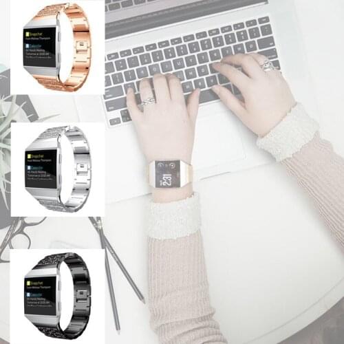 Smart Watch Strap Stainless Steel Chain Strap with Full Diamond Steel Core for Fitbit Ionic Smart Watch
