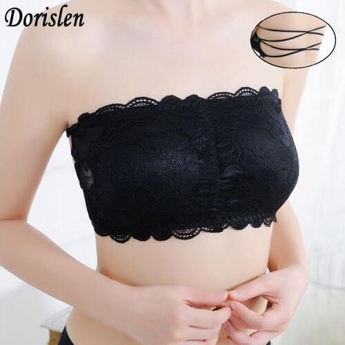 Dorislen Sexy Lace Backless Bandeau Top Tube Bra Push Up With Removable Pads