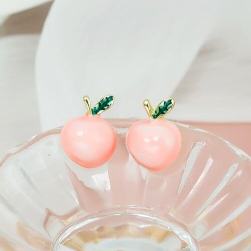 Silver Needle Small Fresh and Cute Peach Earrings 2021 Summer Wild Sweet Girl Pink Fruit Earrings
