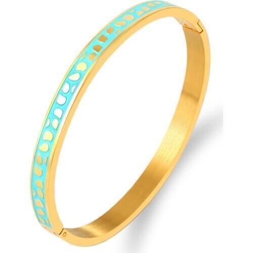 Charm Geometry Bangle Sliver Black Blue Enamel Jewelry Bangles for Women Stainless Steel Gold Color Bracelets Wedding Wholesale