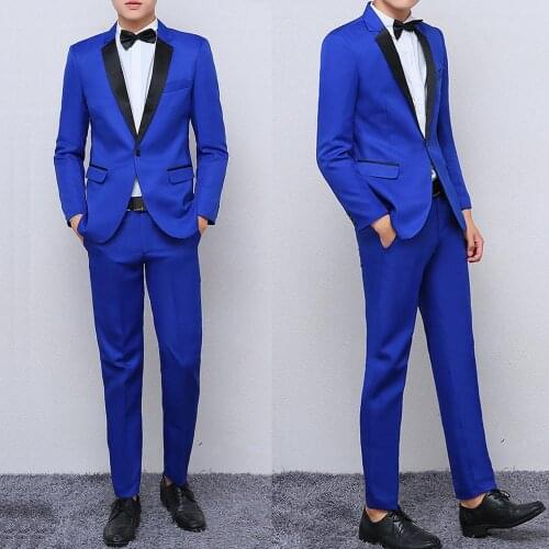 Blue Man Suit Pop Formal Prom Wedding Suits for Men Slim fit Groom Tuxedo Jacket with Pants 2 piece Pop Design Suit Blazer Set