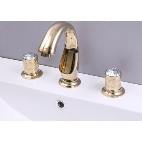 Basin Faucets Bathroom Sink Faucet Brass Gold Paint 3 Holes Double Handle Luxury Bathbasin Bathtub Taps Hot and Cold Mixer Water