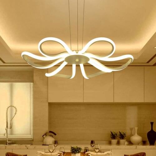 Modern LED Pendant Light Living Room Decor Acrylic Dimmable Flower Shape Hanging Lamp with Butterfly Lamparas Lustre