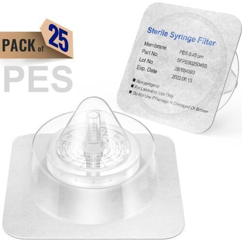Sterile Syringe Filters,PES Membrane 0.45μm Pore Size,25mm Diameter,25 Pcs Individually Packed by Ks-Tek