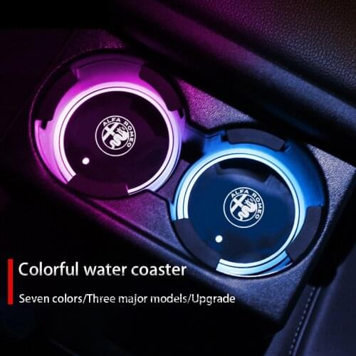 Luminous Car Cup Coaster Holder Car Led Atmosphere Light Logo Lamp For Alfa Romeo Giulia 159 Giulietta Stelvio Mito Accessories