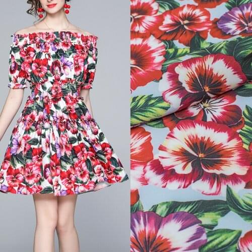 Red Flowers Digital Printed Stretch Satin Fabric For Dress Платье Tissus Au MÈTre Telas Por Metro Sewing Ткань Для Шитья Vestido