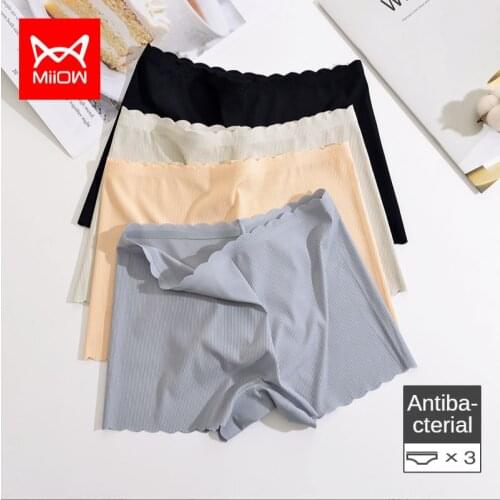 MiiOW Boxer Briefs Ladies Four-corner Seamless Ice Silk Cotton Crotch Safety Pants Anti-glare Summer Thin Two-in-one