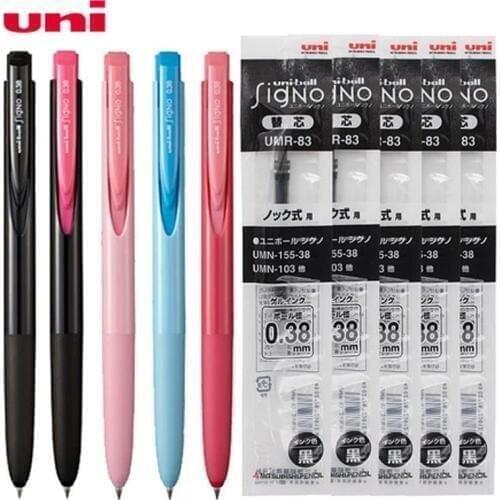 Uni Gel Pen UMN-155 Set 1Gel Pen+3Refills Signo RT1 Low Damping Push Bullets 0.38mm/0.5mm Office Students Supplies
