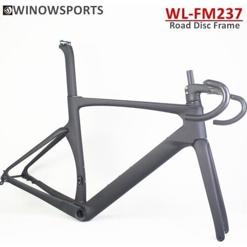 Winowsports 2021 New Aero carbon road disc frame FM237 full hidden cable routing BB386 carbon frame with integrated handlebar