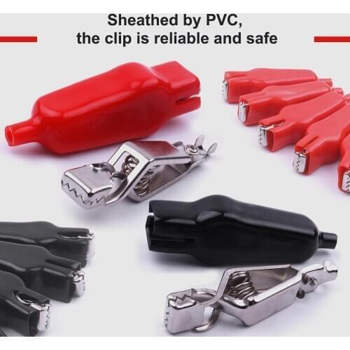4pcs Sheathed Alligator Clip PVC Charge Batteries Double-Ended Crocodile Clips 20A Electrical Jumper Wire Red/Black Car-styling