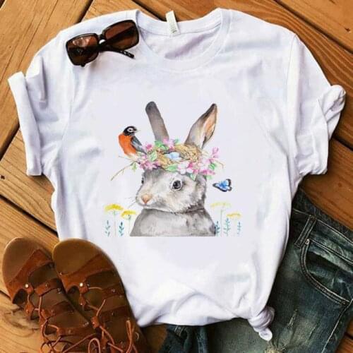 Animal Head Rose Flower Love Print Round Neck Short-sleeved T-shirt Women 2021 Summer Loose Ladies Oversized T-shirt Blouse Top