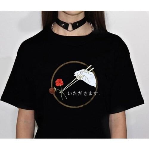 HAHAYULE-JBH Happy Eating Japanese Fashion Aesthetic T-Shirt 90s Kawaii Anime tee Grunge style shirt