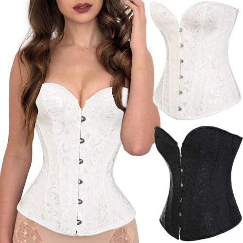 Overbust Corset Top Sexy Steampunk Bustier Gothic Basque Vintage Lolita Elegant Satin Boned Corset Bridal Lingerie Corset