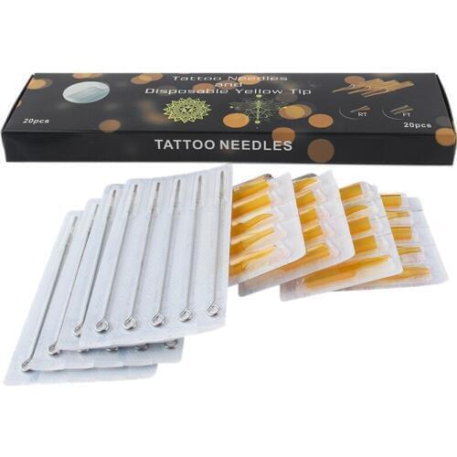 20Pcs Stainless Steel Tattoo Needles Set With 20Pcs Disposable Tattoo Tips Tubes Set Sterile Nozzle Semi-Permanent Rl/Rt