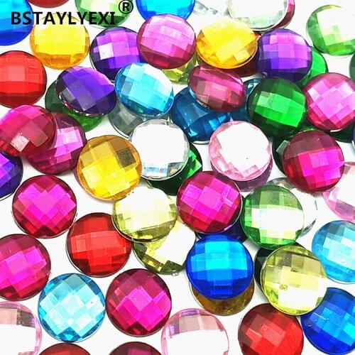 300pcs Rhinestone Mix color 14mm Round Surface Flatback Transparent Acrylic Rhinestones No Hole Wedding Dress Accessory Nail Art