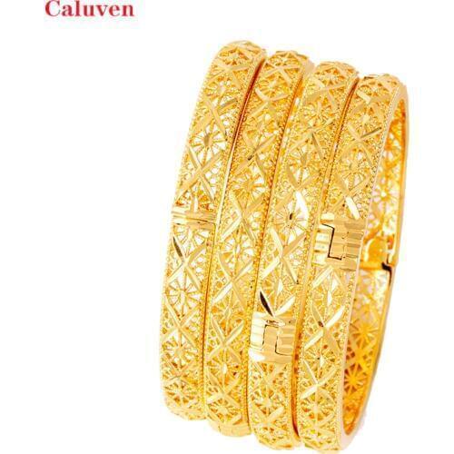 4pcs Indian Bracelets Dubai Bangles for Women Arabic Bangles with Charm Ethiopian African Gold Bracelets&Bangles Bridal Jewelry