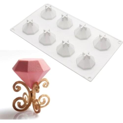 8 Cavity Diamond Cake Mould Diamond Shape Silicone Mousse Valentines Day Chocolate Ice Tray Mold Cake Tools
