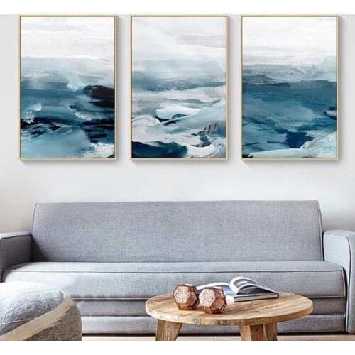 Abstract Oil Painting Landscape Mountain Blue Nordic Canvas Painting Posters and Prints Wall Art Pictures Living Room Home Decor