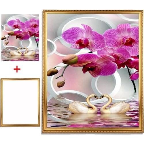 Framed diamond painting mosaic Swan orchid flower Rhinestone painting full round diy 3d pictures 5d diamond embroidery sale art