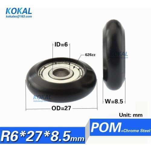 Free Shipping 626zz bearing roller pulley outer diameter 27mm black nylon roller wheel 6*27*8.5 roller