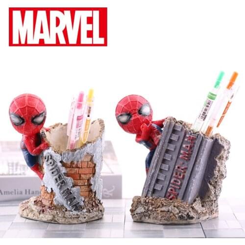 Disney Marvel Spider Man Anime Pen Holder Super Heroes Avengers Spiderman Cartoon Figure Brush Pot Pen Case Toys Kids Xmas Gift