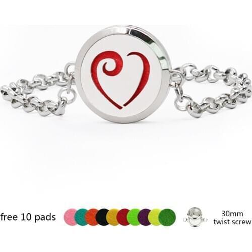 Heart 316L Stainless Steel 30mm Screw Aromatherapy Essential Oils Perfume Diffuser Locket Bracelets For Women With Felt Pads
